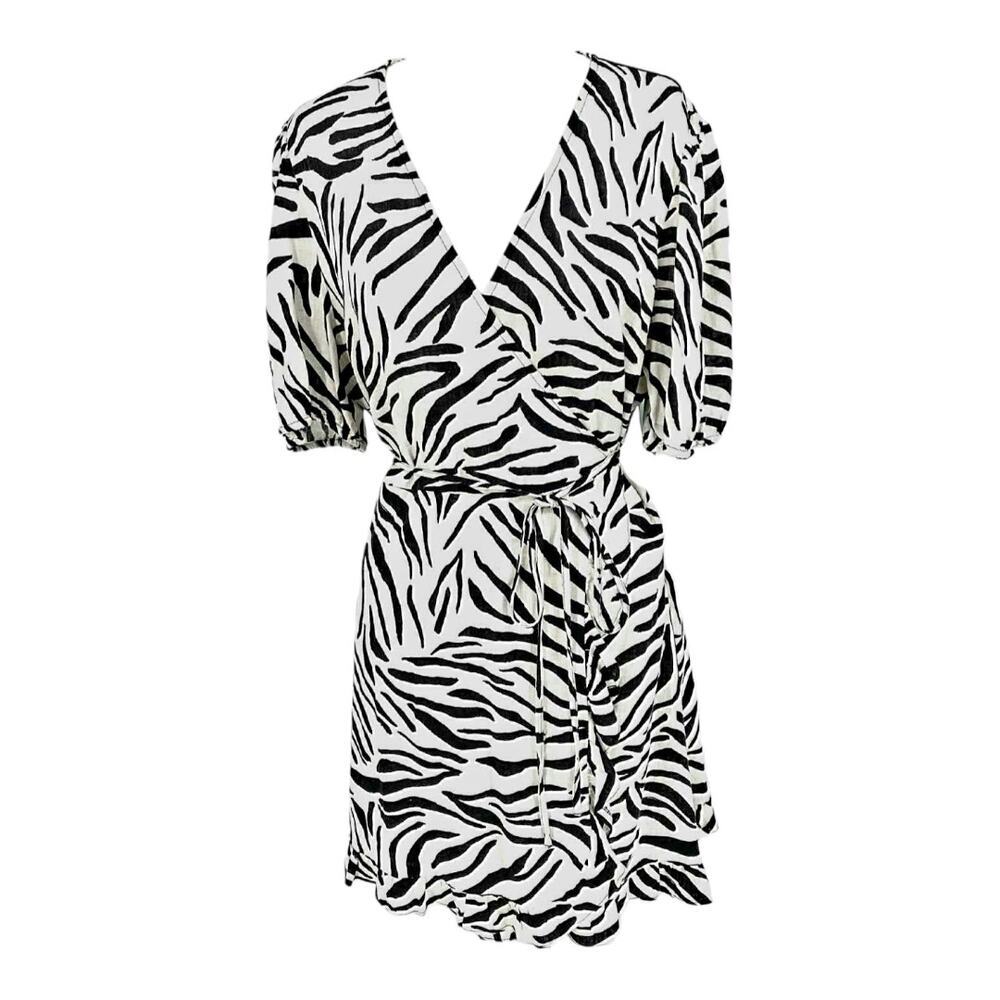 ZARA Women's Zebra Stripe Black/White Wrap Viscose Blend Dress